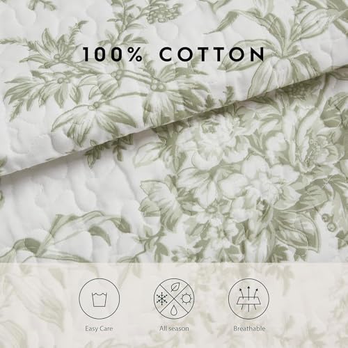 Laura Ashley - Twin Quilt Set, Reversible Cotton Bedding with Matching Sham, Lightweight Home Decor for All Seasons (Bedford Green/Off-White, Twin) Laura Ashley