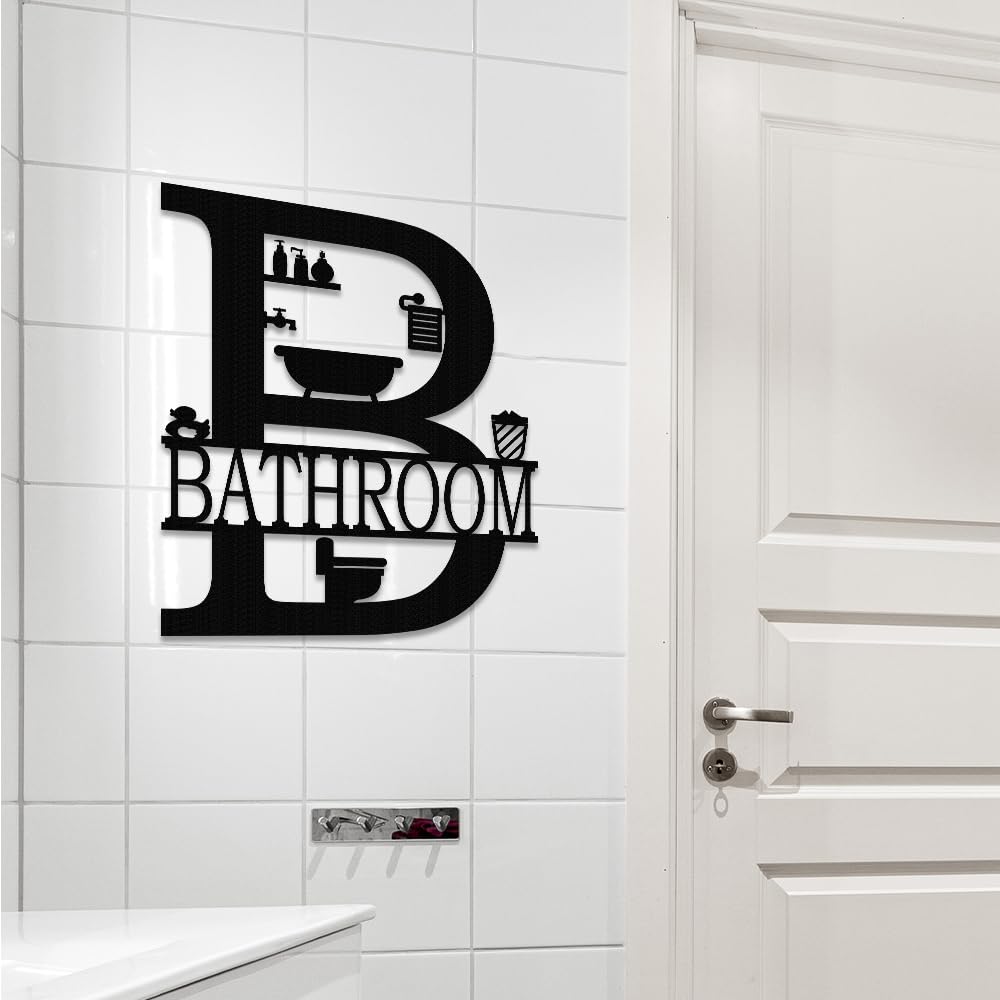 XORT Metal Bathroom Wall Decor, Farmhouse Metal Bathroom Wall Art, Funny Bathroom Sign for Modern Home Hanging Decorations. (Black - 12 x 14 inch) XORT