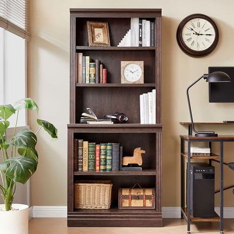 JAHRSTIM Dark Cherry 5-Tier Floor Standing Bookshelf for Home and Office Storage JAHRSTIM