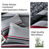 WONGS BEDDING 7 Pieces Comforter Set Queen Size, Black-red Striped Bed in a Bag Comforter and Sheet Set, Black Boho Soft Lightweight Micorfiber Bedding Set for All Season (90"×90") WONGS BEDDING