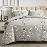 UOZZI BEDDING Gray Twin Size Duvet Cover Set with 2 Pillow Shams-Gray Branch Style 800 TC Zipper Closure 4 Corner Ties Adult Men Women Style Dots Floral White Tree Style Reversible Design UOZZI BEDDING