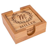Personalized Coasters, Set of 4 w/Holder - Custom Bamboo Coaster for Drinks - 14 Designs - 4" x 4" - Wedding Gifts for The Couples, Bridal Shower Gifts, Coaster Set with Holder Be Burgundy