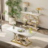 GiftGo Narrow Console Table for Entryway Industrial 4-Tier Sofa Table Behind Couch with Circle Base Rustic Wooden Accent Tables with Storage Shelves for Living Room, Hallway, Foyer (Gold and White) GiftGo