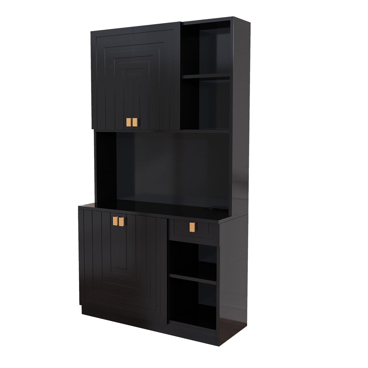 Buenhomino Kitchen Pantry Cabinet, 71" Hutch Cabinet with Countertop & Power Outlet & Adjustable Shelves, Wood Buffet Cabinet Organizer with Buenhomino