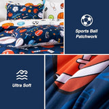 A Nice Night 6Pcs Bed in A Bag Twin Sports Microfiber Modern Comforter Set,Navy Rugby Ball Printed Bedding Collections,for Boys Kids Teen A Nice Night