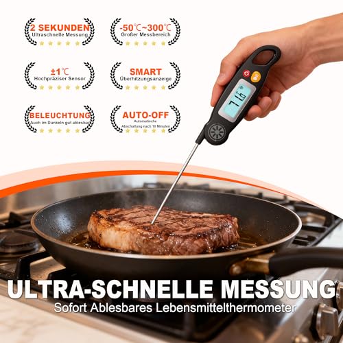Antonki Meat Thermometer Digital - Instant Read Food Thermometer with Backlight for Cooking Grilling Baking Kitchen Candy BBQ Oil Liquid, Backlit Display, Battery Included