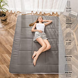 MAXYOYO Futon Mattress, Padded Japanese Floor Mattress Quilted Bed Mattress Topper, Extra Thick Folding Sleeping Pad Breathable Floor Lounger Guest Bed for Camping Couch, Dark Grey, Queen MAXYOYO