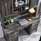 T4TREAM 59" Farmhouse Executive Desk with Hutch,Wood Home Office Computer Desk, Featuring Keyboard Tray,Charging Station,File Drawer, Storage Cabinet,for Work and Study (Dark Rustic Oak) T4TREAM