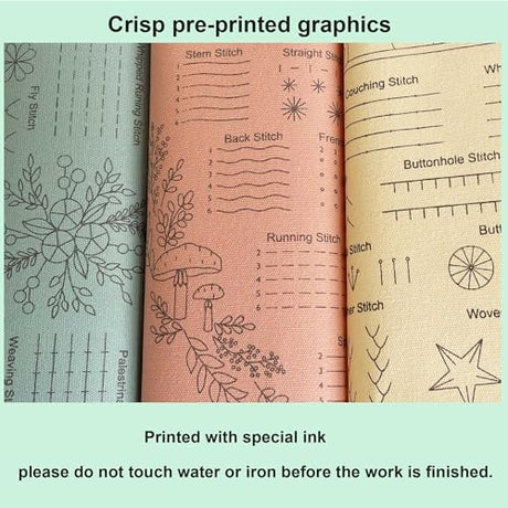Myfilicity Embroidery Beginners Stitch Practice kit, 3 Embroidery Starter Kits, Learn 30 Different Stitching Techniques for Craft Enthusiasts to Hand-Stitch Fabric and Learn Embroidery Skills… Myfelicity