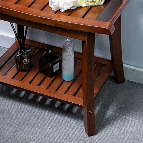 Forevich Bamboo Shower Bench Stool with Storage Shelf Waterproof Shower Chair Spa Bath Seat Excellent for Indoor Use Chestnut Brown - WoodArtSupply