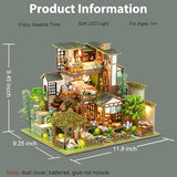 ISSEVE DIY Miniature House Kit, Tiny House Dollhouse Kit for Adults, Mini House Building Kits, Miniature Kit Adult Craft Diorama Kit Home Bookshelf Decoration, Birthday Gifts (Bamboo Spring Courtyard)