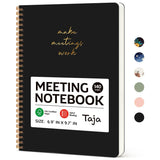 Taja Meeting Notebook for Work Organization - Work notebook with action items, Meeting Minutes Planner Notebook, Perfect Office Supplies for Men & Women - Black Taja