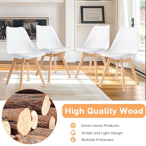 CangLong, White Modern Set, Shell Chair with Wood Legs for Kitchen, Dining, Living Room-Set of 4, Pack of 4 CangLong