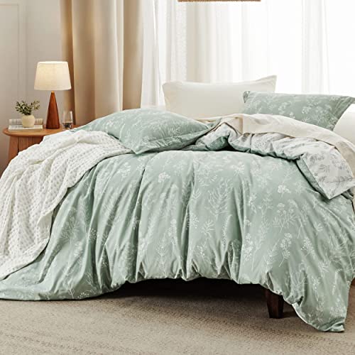 Bedsure Full Comforter Set - Sage Green Bed Set, 3 Pieces Cute Floral Bedding, 1 Soft Reversible Botanical Flowers Comforter and 2 Pillow Shams Bedsure
