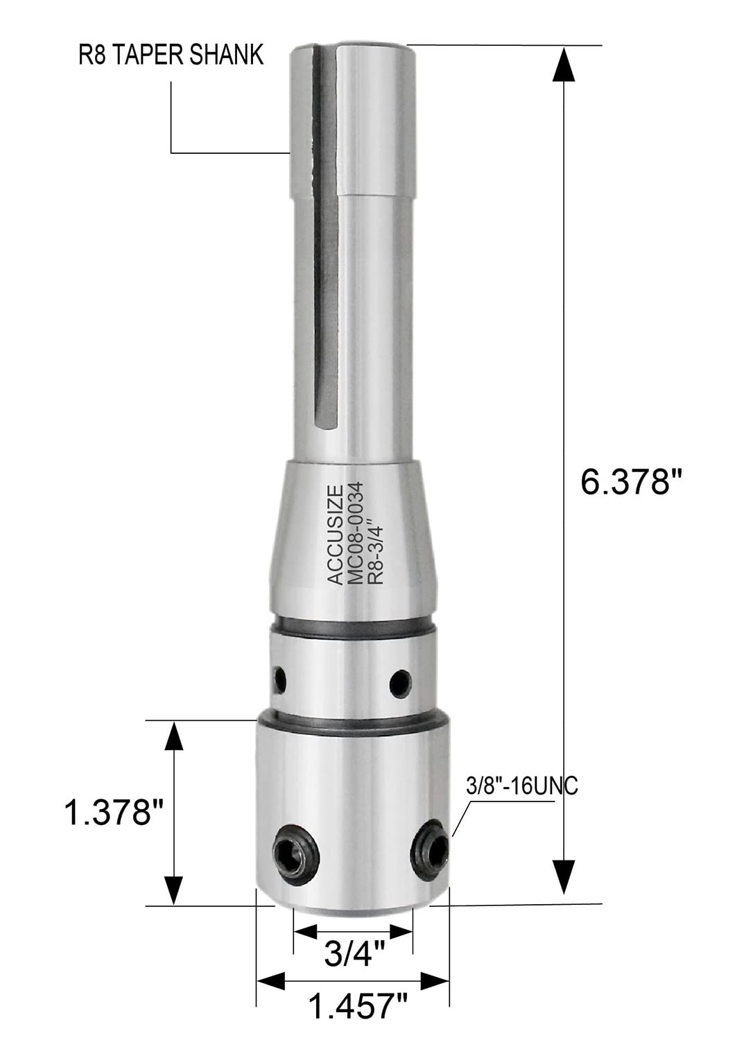 Accusize Industrial Tools R8 to 3/4'' Weldon Shank Arbor Adapter, Compatible with Annular Cutters for Bridgeport Milling Machines, Durable Construction, MC08-0034 Accusize Industrial Tools