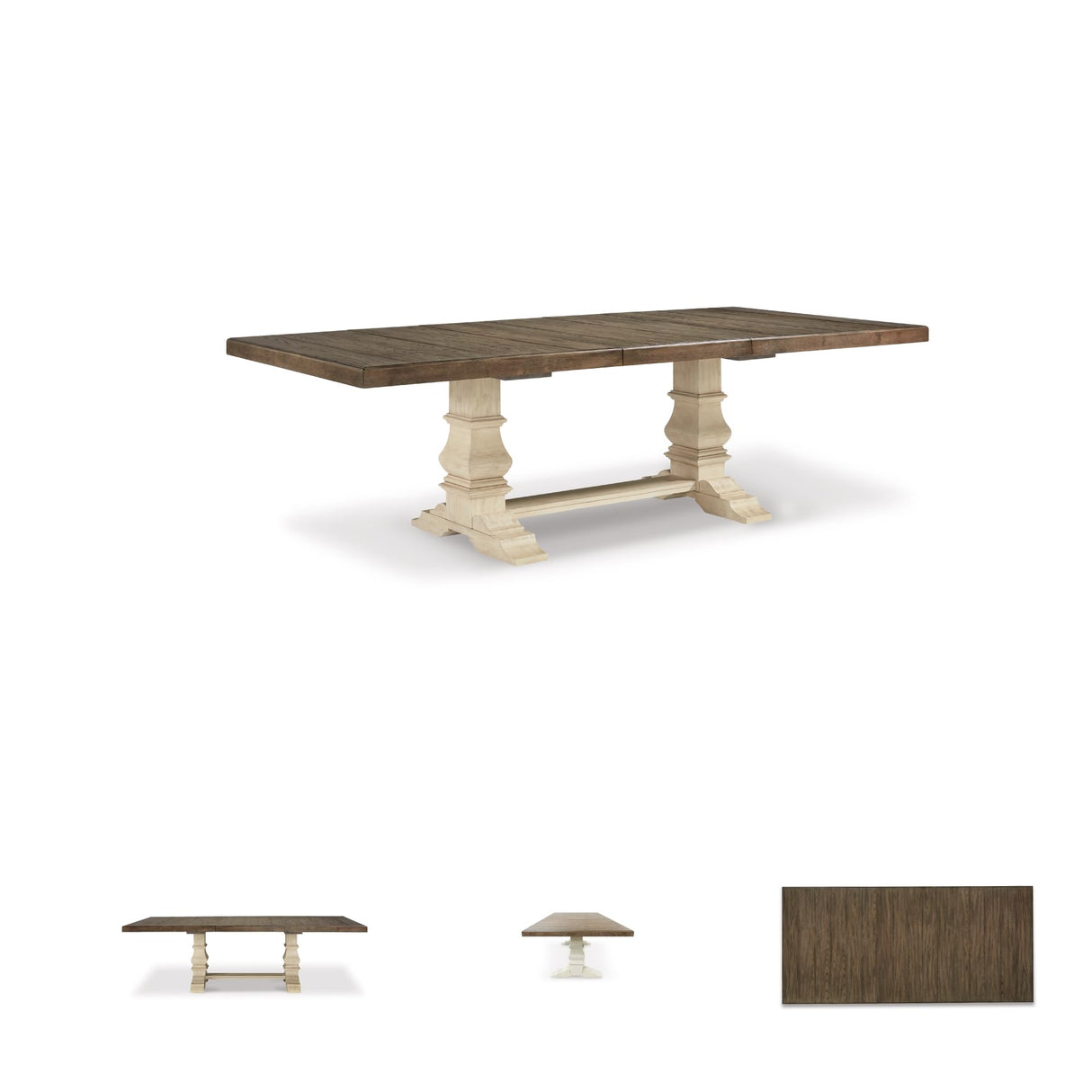 Signature Design by Ashley Bolanburg Farmhouse Extension Dining Table with Removable Center Leaf and Trestle Base, Dark Brown & White Signature Design by Ashley