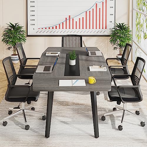 LITTLE TREE 6 FT Conference Room Table, 70.86L x 35.43W x 29.52H Inches Boat Shaped Meeting Seminar Boardroom Table. Gray - WoodArtSupply