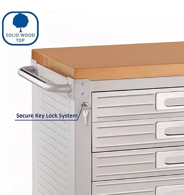 Heavy-Duty Rolling Workbench with Drawers and Cabinet, 77" W x 20" D x 37.5" H, (Granite, 11 Drawer) Generic