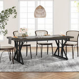 Tribesigns Farmhouse Dining Table for 6 People, 70.8-Inch Rectangular Wood Dining Table, Rustic Kitchen Table with Heavy Duty Metal Legs for Dining Room (Black, 70.8 Inch) Tribesigns