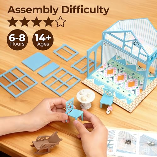 BenBen DIY Miniature House Kit, Mini House Building Kit for Adults, Model Craft Kits with Furniture, Tiny Dollhouse Diorama to Build for Hobbies, Gifts for Family and Friends(Garden Tea House)