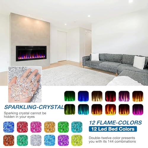 31 Inch Electric Fireplace Recessed and Wall Mounted, Fireplace Heater and Linear Fireplace, Ultra-Thin Electric Fireplace, Low Noise, with Timer, Remote Control, Adjustable 12 Flame Color, 750/1500W Sixfivsevn