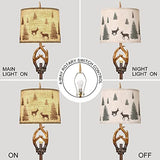 Scenekoy Rustic Farmhouse Antlers Floor Lamp with Nightlight Brown Finish Round Shade Lamps for Living Room Bedroom Office Study House Scenekoy