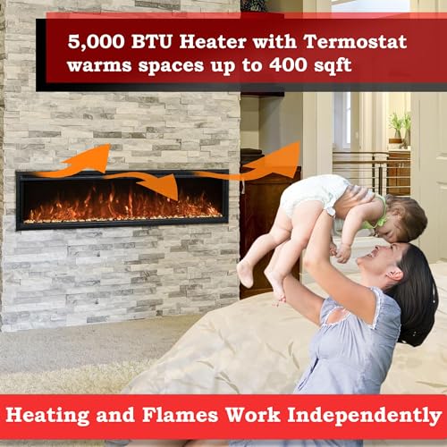 Modern Flames Spectrum Slimline 50 inch Wall Mount Built in Electric Fireplace Insert | Fully Recessed 4'' Wall | SPS-50B Modern Flames