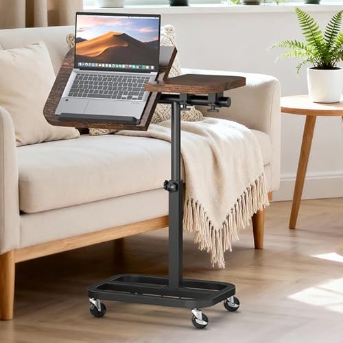 alentar Large-Size Portable Laptop Rolling Desk with Wheels, Adjustable Height and Tilt Top Stable Mobile Over-Bed Table for Home Use - Brown alentar