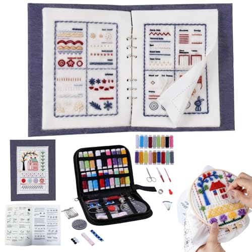 Udihch Embroidery Stitch Book Kit for Beginners, Embroidery Kit Set with 6-Inch Hoops, Portable Sewing Kit (86 Pcs), Includes Embroidery Thread and Needle Accessories, The Stitch Book, 2026 New DIY