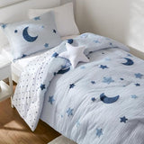 Intelligent Design Kids Cosmos Twin Size Comforter Set – Blue Star and Moon Tufted Chenille, Reversible 3-Piece Bedding with Star Pillow Intelligent Design