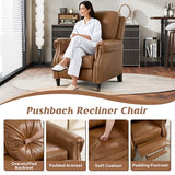 CANMOV Push Back Recliner Chair, Genuine Leather Pushback Reclining Chair with Padded Seat, Wingback Recliner with Rivet Decoration Single Sofa Recliner for Living Room Apartment, Brown