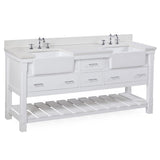 Charlotte 72-inch Double Farmhouse Bathroom Vanity: Includes White Cabinet with Quartz Countertop and White Ceramic Apron Sinks Kitchen Bath Collection