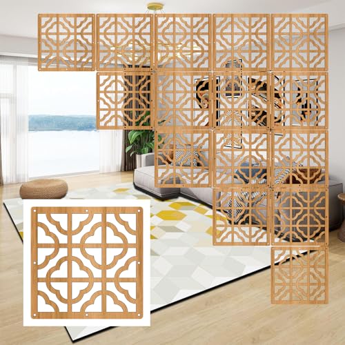 Hanging Room Divider Panels, 24 Pieces Wood-Plastic Screen Panels Wall Divider Partition Home Office Decoration (Natural) MHTRFG