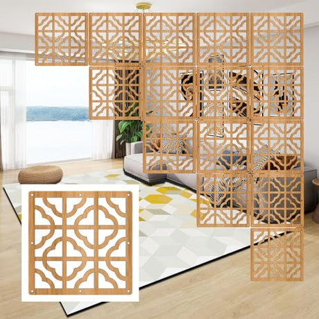 Hanging Room Divider Panels, 24 Pieces Wood-Plastic Screen Panels Wall Divider Partition Home Office Decoration (Natural) MHTRFG
