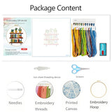Zhenqing Bookshelf with Cactus Embroidery Kit for Beginners, Circular Design on Pre-Printed 29x29cm Cotton Fabric with 20cm Hoop, Book Lover & Plant Decor (C0072)