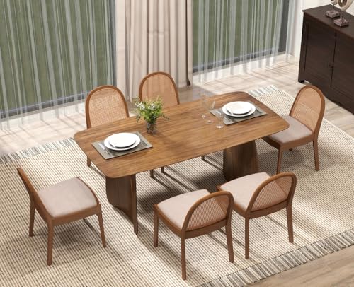 ROCITY 70 Inch Large Dining Table for 6-8 People, Solid Wood Kitchen Table with Curved Wooden Legs, Mid Century Modern Rectangular Long Dinner Table for Dining Room, Walnut ROCITY