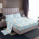 Erosebridal Cat Sheet Sets King, Kawaii Garfield Persian Cat Flat Sheet for Kids Boys Girls, Paw Print Love Heart Bed Sheets, Cartoon Animals Soft Fitted Sheet 4 Pieces, Blue Erosebridal