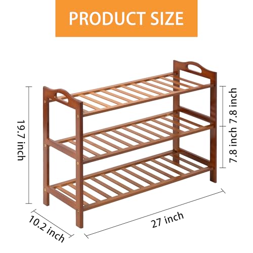 RMXANL 3 Tier Bamboo Shoe Rack, Shoe Shelf Shoes Rack Shoe Organizer for Closet, Entryway, Bedroom, Living Room, Front Door, Studio, Bathroom RMXANL
