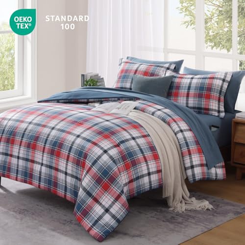 MaiRêve Full Size Plaid Comforter Set Navy Red, Classic 7 Pieces Farmhouse Bedding Set, All Season Lightweight Bed in A Bag with Sheets, Pillowcases & Shams MaiRêve