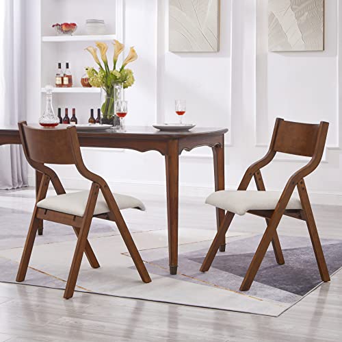 Ball & Cast Upholstered Set of 2, Kitchen Dining w/Solid Wood Frame, Portable Activity Chair, Easy Folding, Carry & Storage, Taupe & Walnut, 18" Seat Height Ball & Cast