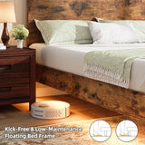 BarnFurin Floating Bed Frame King Size with Led Lights, Wooden Bed Frame with Reading Light Headboard, Heavy Duty Metal Slats, No Box Spring Needed, Easy Assembly, Rustic Brown BarnFurin