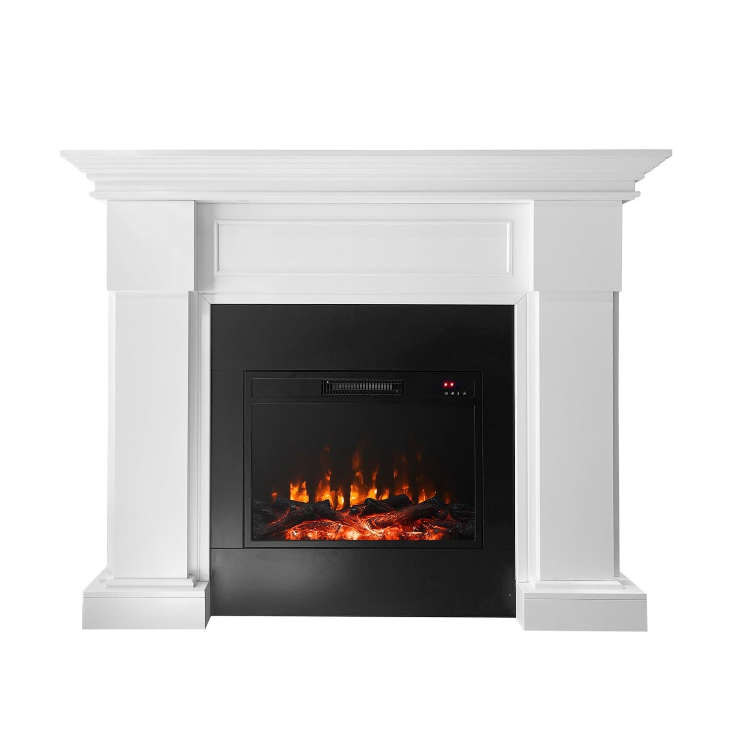 54.8-Inch White Electric Fireplace with Mantel, Stylish Heater for Your Living Room or Bedroom, Includes Remote Control and LED Flame Effects