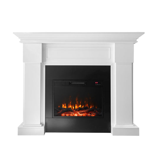 54.8-Inch White Electric Fireplace with Mantel, Stylish Heater for Your Living Room or Bedroom, Includes Remote Control and LED Flame Effects