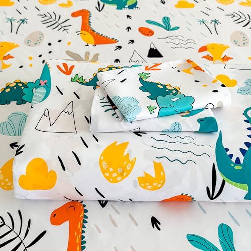 MWMWMW Dinosaur Full Bed Sheets Kids Boys, 4 Pieces Boys Sheets Sets Full, Dinosaur Printed Microfiber Deep Pocket Bed Sheet with 2 Pillowcases MWMWMW