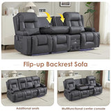 TUNYI Wall Hugger Loveseat Recliner Sofa with Console, Power Reclining Loveseat RV Couch with Massage & Heat/USB/Outlet/Storage/LED Light/Speaker (Light Grey, 3 Seat with Console)