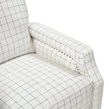 Lexicon Pushback Recliner Chair, Plaid Textured Fabric Armchair Push Back Reclining Chair, Nailhead Trim, Solid Wood Legs, Easy Assembly for Living Room/Office/Apartment, Off-White Lexicon