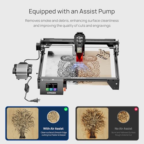 Longer RAY5 5W Laser Engraver with Touchscreen, Wood/Leather/Acrylic Engraving Cutting Machine, DIY Desktop Laser Cutter with Safety Protection, Air Assist & 3 in 1 Roller Longer