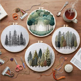 4 Pack Embroidery Kit for Adult - 15x15cm Pre-Stamped Tree Pattern Cross Stitch Kit with 5.91 Inch Bamboo Hoop, Floss, Needles - DIY Craft Kit for Home Decoration & Gift Giving