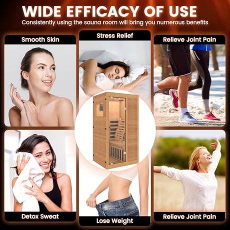 HOMTHING Infrared Sauna,1 Person Red Light Sanua with for Home,950w/110v Full Spectrum Indoor Dry Sauna, Carbon, Heater Panels, Bluetooth Audio, 8-Color Chromotherapy Lights, 35.4"x 31.5"x 66.9" HOMTHING