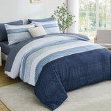 Drucon Comforter Set Queen Size 7 Piece Bed in a Bag Boho Blue Striped Bedding Set Soft Microfiber Comforter and Sheet Set for All Season (Queen, 90"x90") Drucon